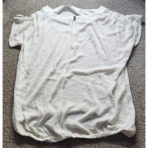 ANA Women Top Shirt Blouse Extra Large White Button Front Hi Low Hem Dress XL